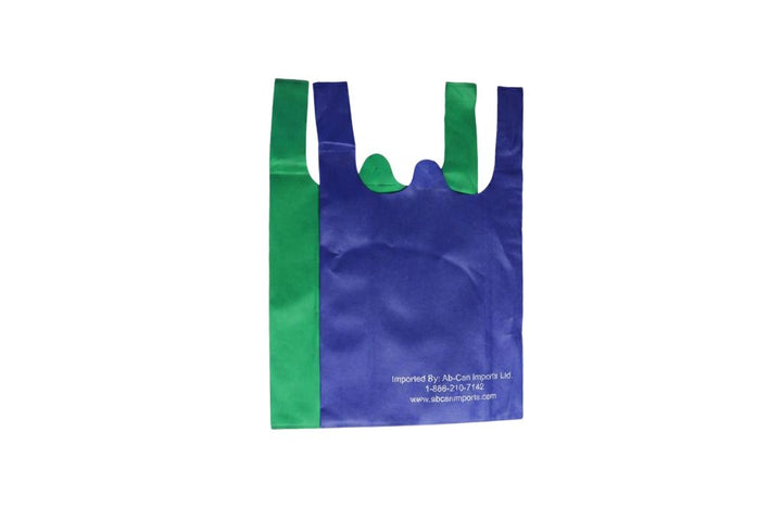 Blue and green non woven bag on a white background
