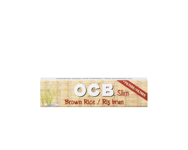 Box of OCB Brown Rice rolling paper on a white background