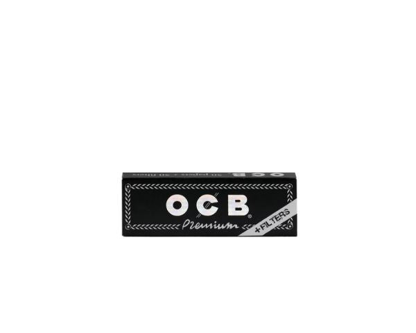 OCb premium black 1.25 rolling paper and tips on white back ground