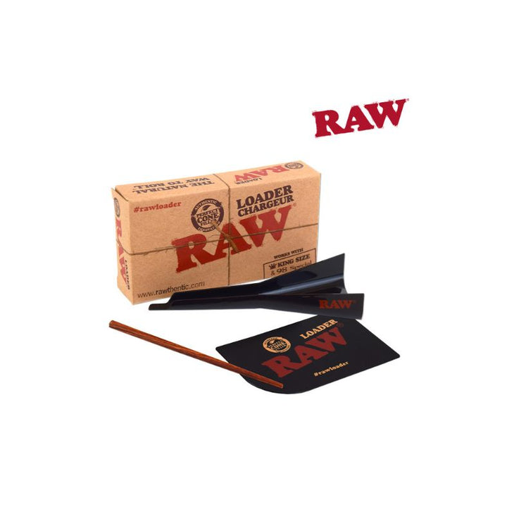 RAW smoking accessory set with packaging on a white background