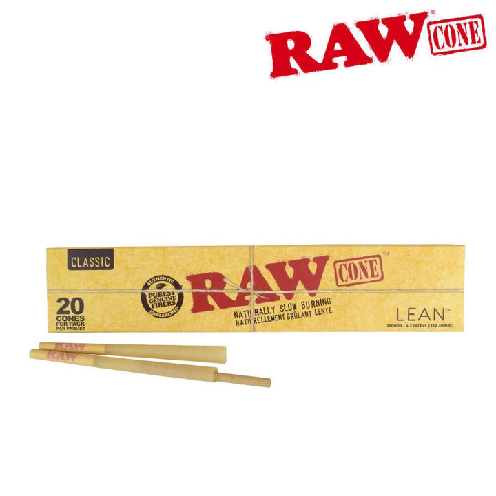 Box of Raw cones with two cones in front on a white background
