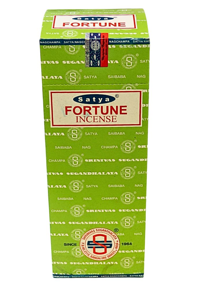 Box of Satya Fortune Incense with green packaging