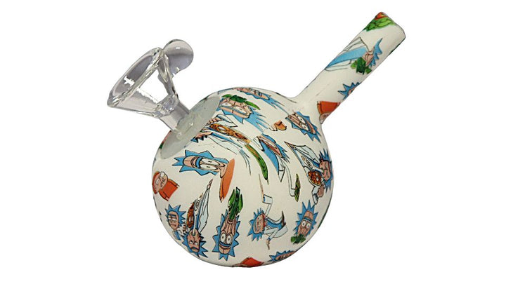 Decorative glass pipe with colorful design on a white background