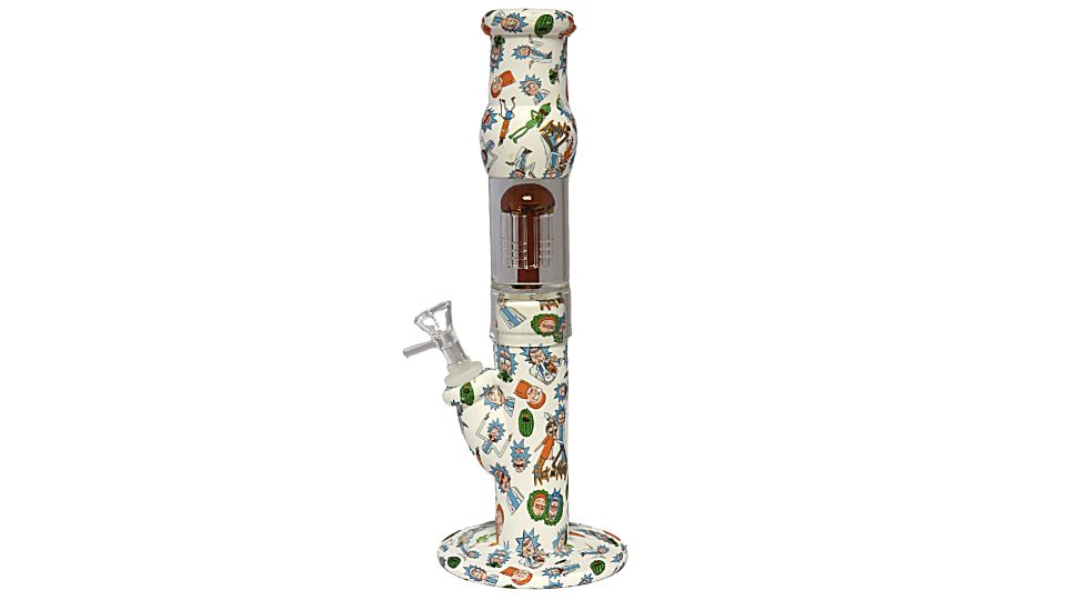 Decorative smoking accessory with colorful animal pattern on a white background