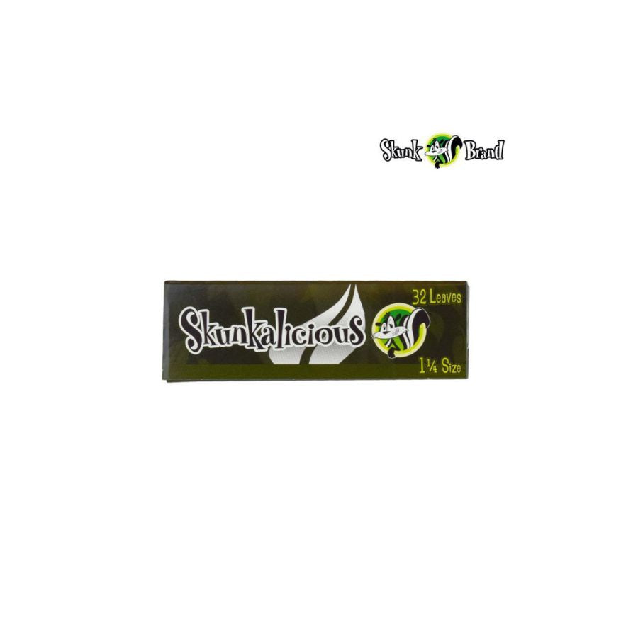 Skunkalicious rolling paper pack on a white background