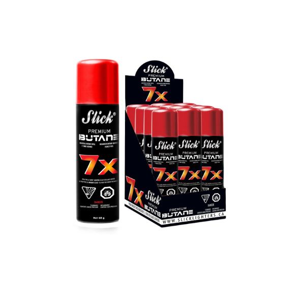 Slick butane lighters with packaging on a white background