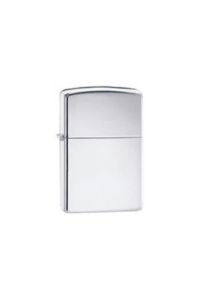 A classic Zippo-style lighter with a polished chrome silver finish, shown closed against a plain white background.